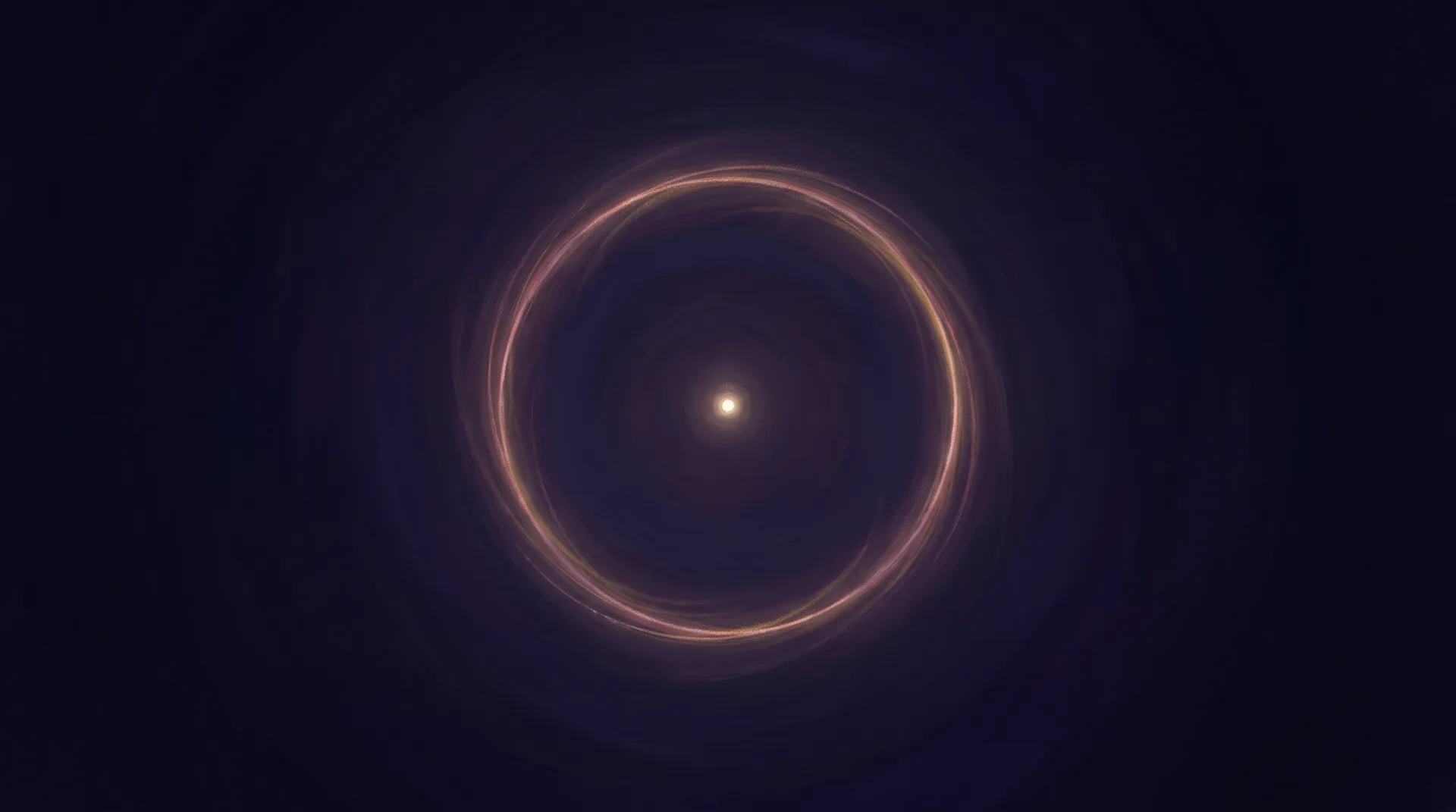 Painting: a single point of white-gold light inside one thin ring, in a vast dark stillness